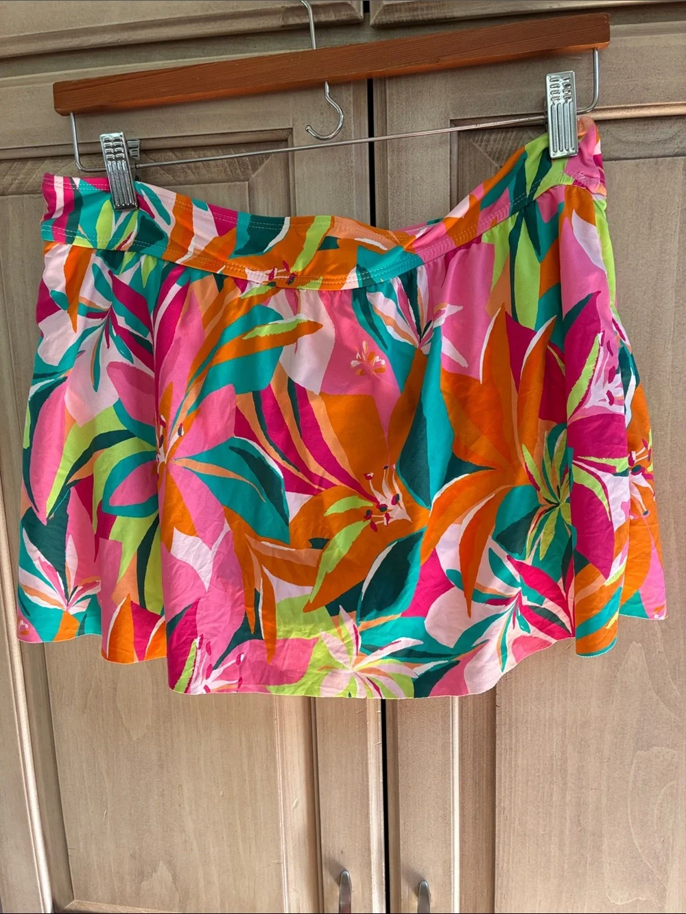 Anne Cole Tropical Floral Swim Skirt in Pink, Orange, Green, Teal